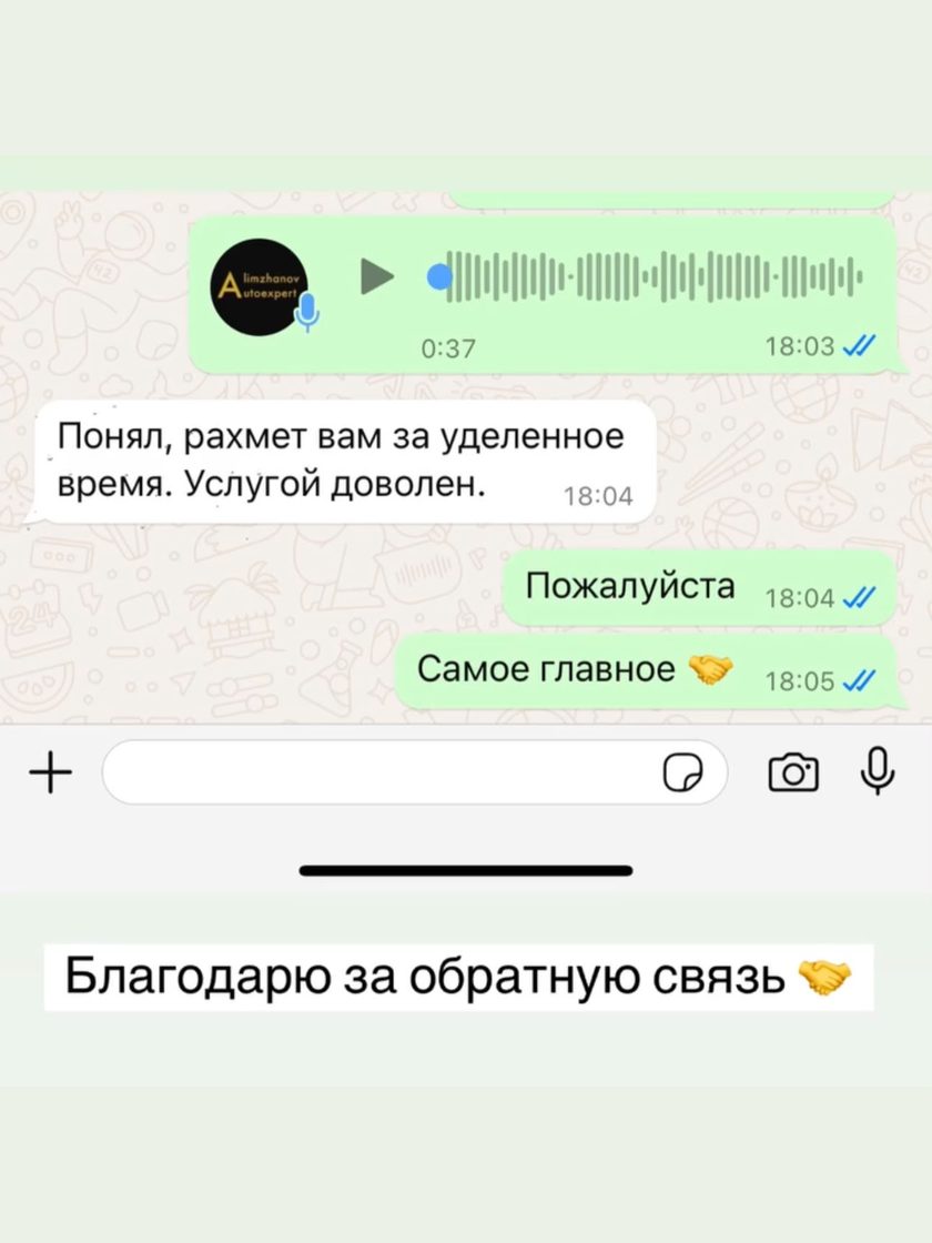 Отзыв клиента автоэксперта Еламана в WhatsApp